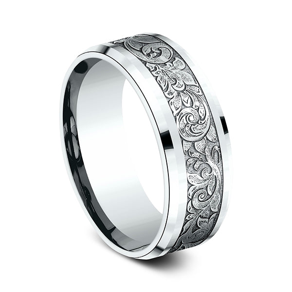 14K White Gold 8mm Comfort-Fit Design Wedding Band