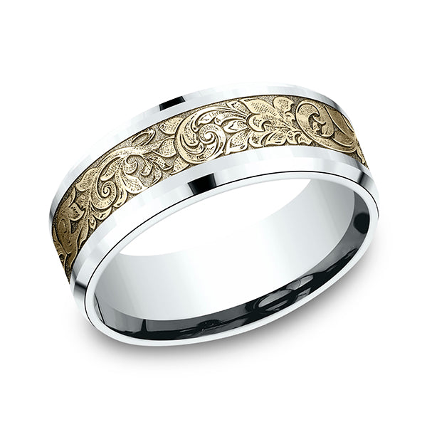 Two Tone 8mm Comfort-Fit Design Wedding Ring