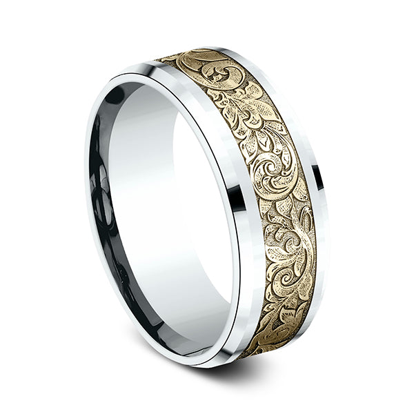 Two Tone 8mm Comfort-Fit Design Wedding Ring