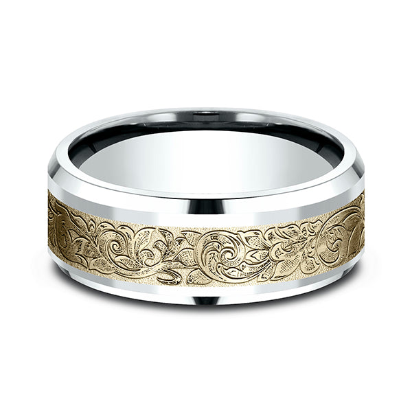 Two Tone 8mm Comfort-Fit Design Wedding Ring
