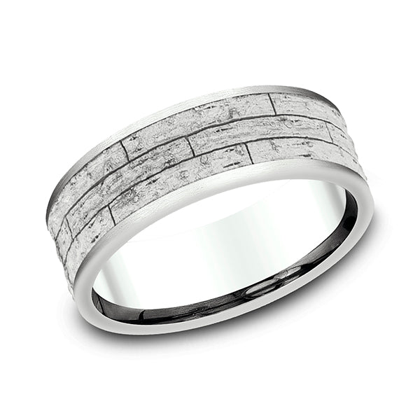 14K White Gold 7mm Comfort-Fit Design Wedding Band