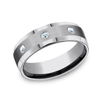 Tungsten 7mm Comfort-Fit Design Diamond Wedding Band