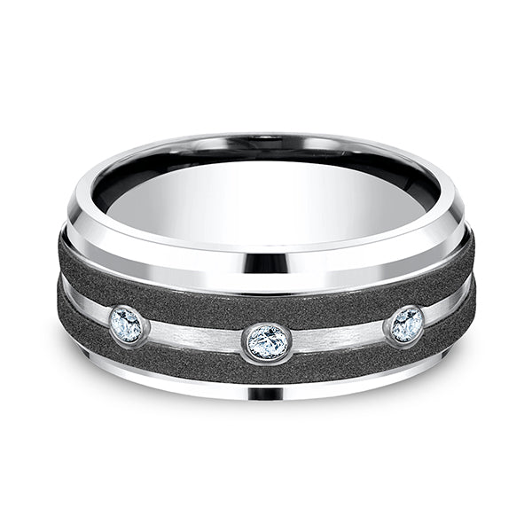 Cobalt 9mm Comfort-Fit Diamond Wedding Ring