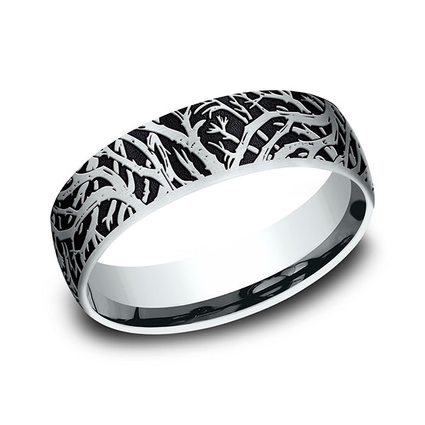 14K White Gold 6.5mm Comfort-Fit Design Wedding Band