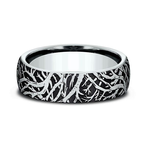 14K White Gold 6.5mm Comfort-Fit Design Wedding Band