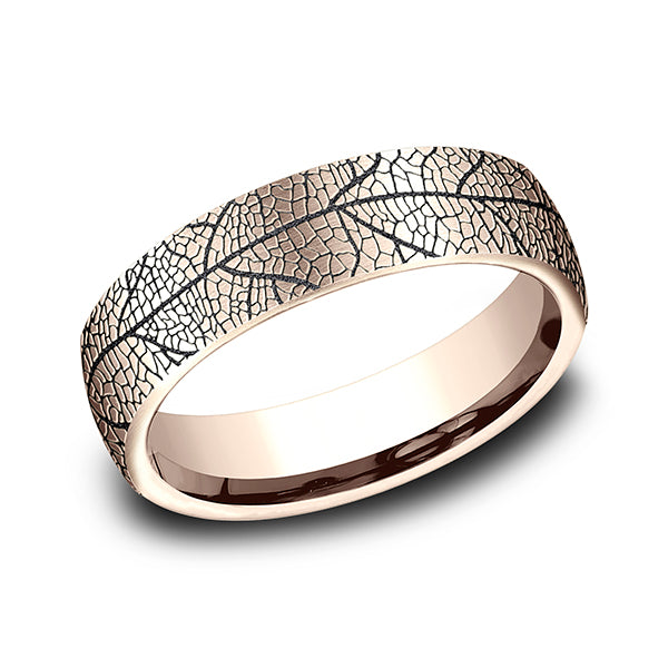 14K Rose Gold/White Gold 6.5mm Comfort-Fit Design Wedding Band