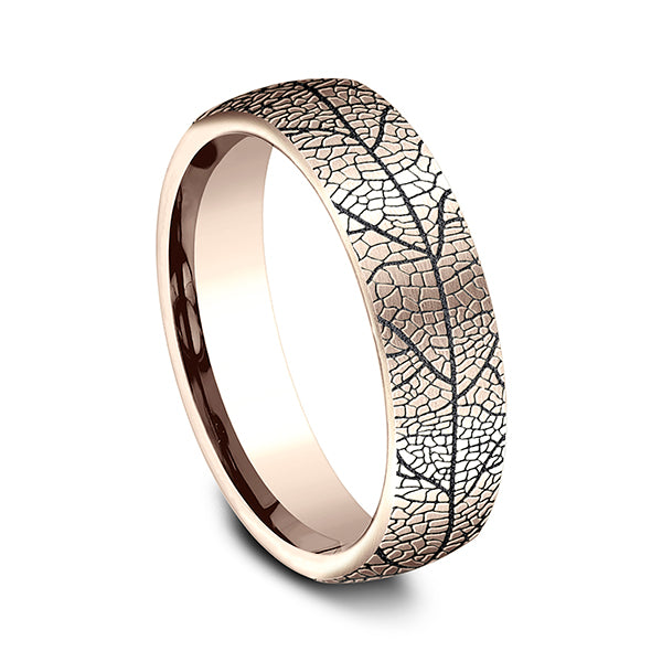 14K Rose Gold/White Gold 6.5mm Comfort-Fit Design Wedding Band