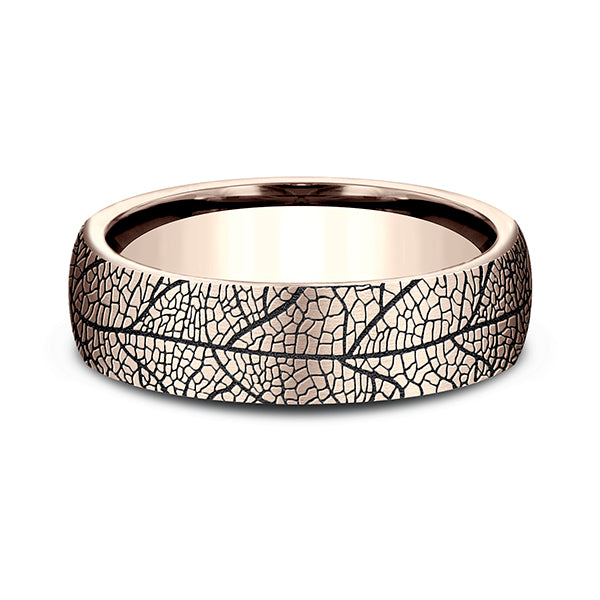 14K Rose Gold/White Gold 6.5mm Comfort-Fit Design Wedding Band