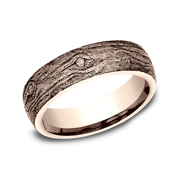 14K Rose Gold/White Gold 6mm Comfort-Fit Design Wedding Band