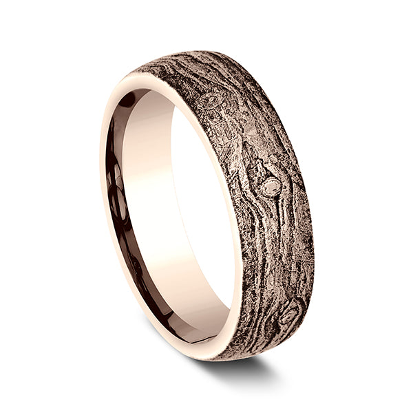 14K Rose Gold/White Gold 6mm Comfort-Fit Design Wedding Band