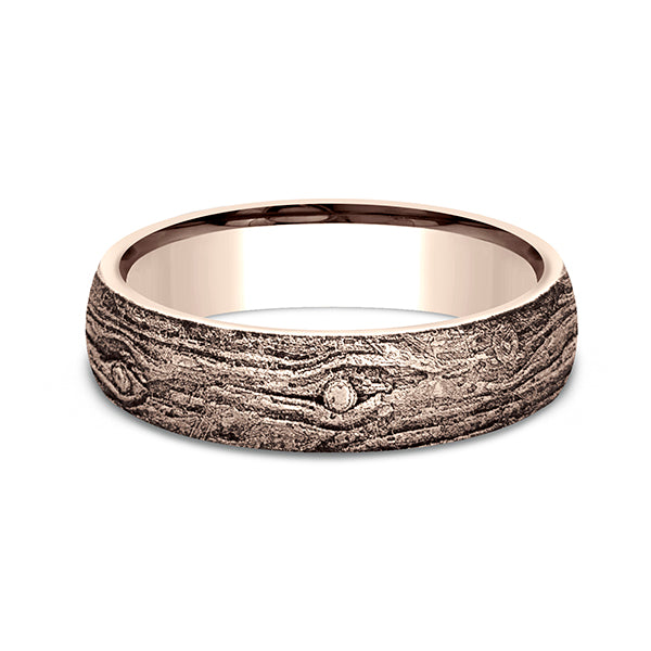 14K Rose Gold/White Gold 6mm Comfort-Fit Design Wedding Band