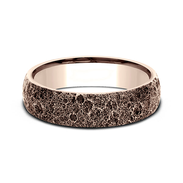 14K Rose Gold/White Gold 6mm Comfort-Fit Design Wedding Band