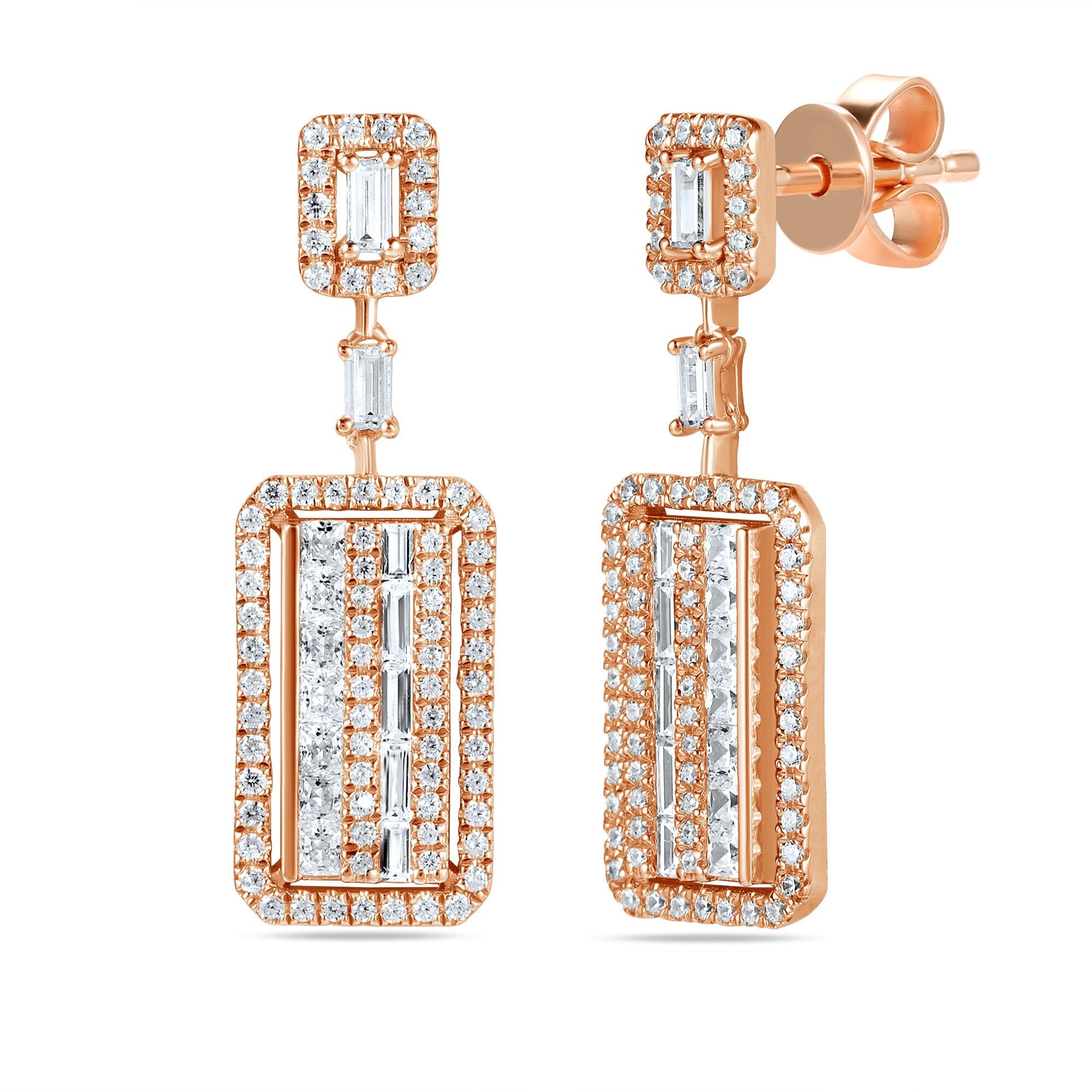 Rectangular 1.11 dia. baguette dangle earrings