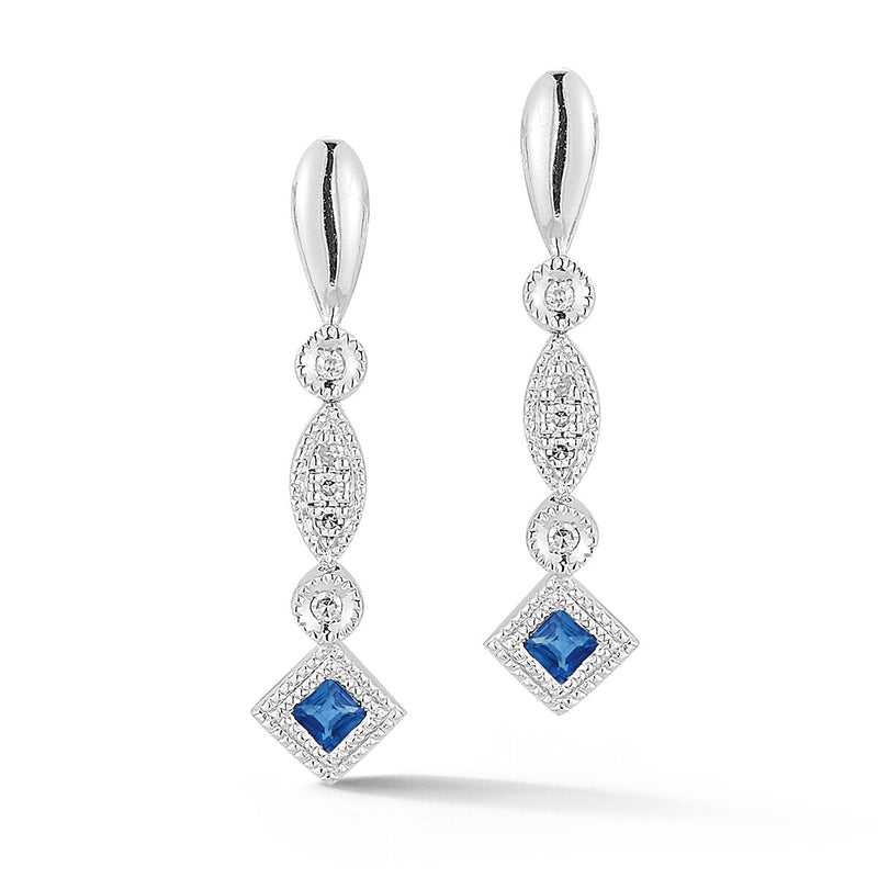 Antique Style Dangle .03 Dia. and .12 Sapphire Earrings