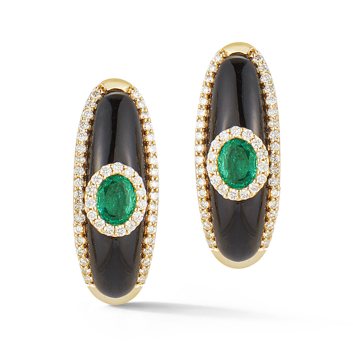 Onyx, 4.34 Emerald And .28 Diamond Earrings