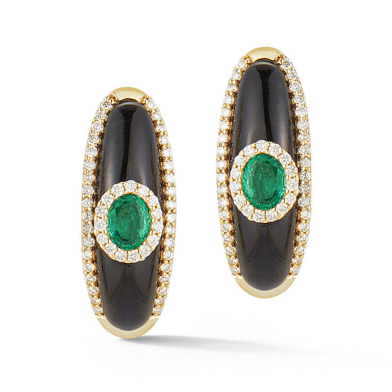 Onyx, 4.34 Emerald And .28 Diamond Earrings