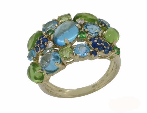 Diamond weight- .03  Blue Topaz weight- 2.92  Peridot weight- 2.73  Sapphire weight- 0.31