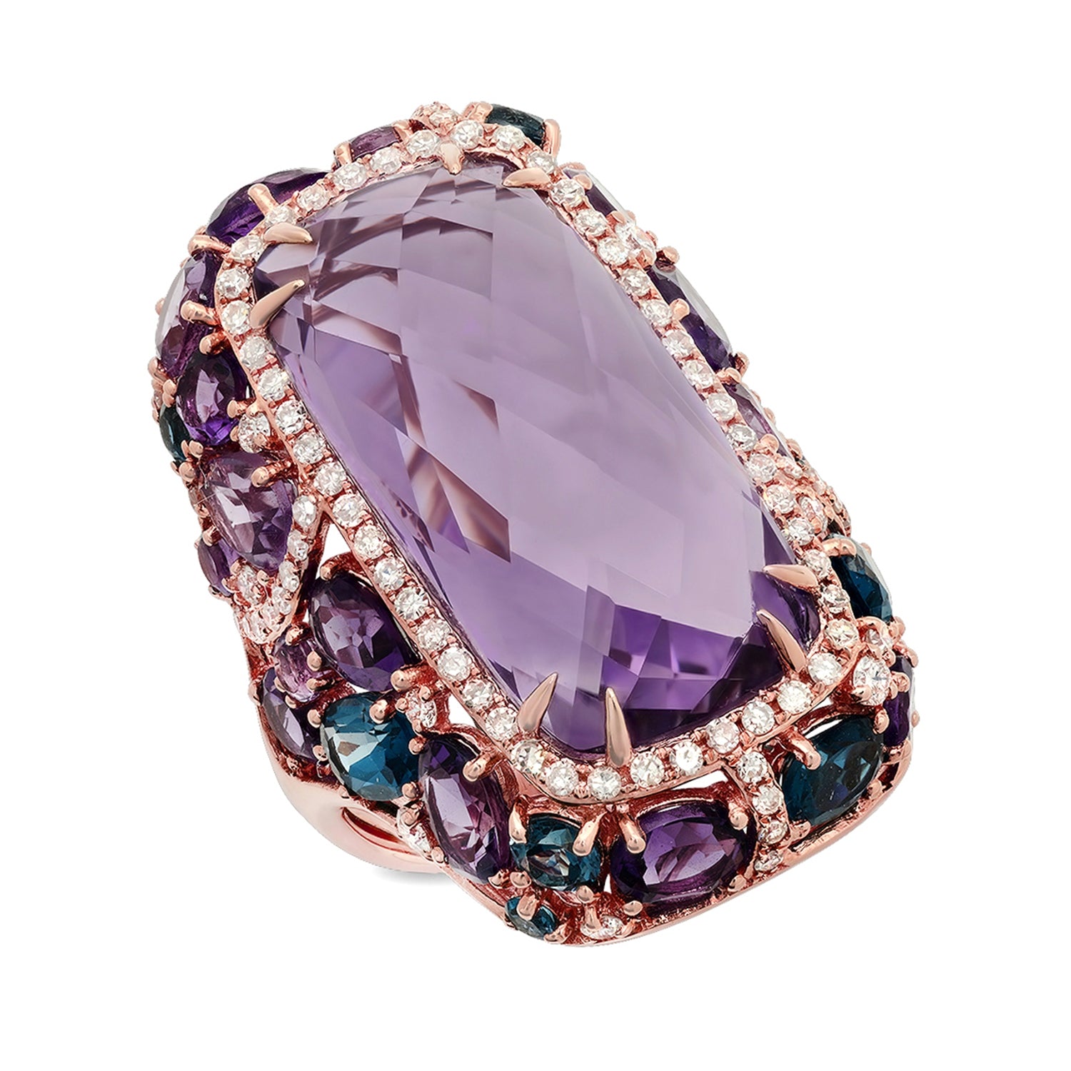 Diamond weight- .84  Blue Topaz weight- 2.02  Amethyst weight- 20.04