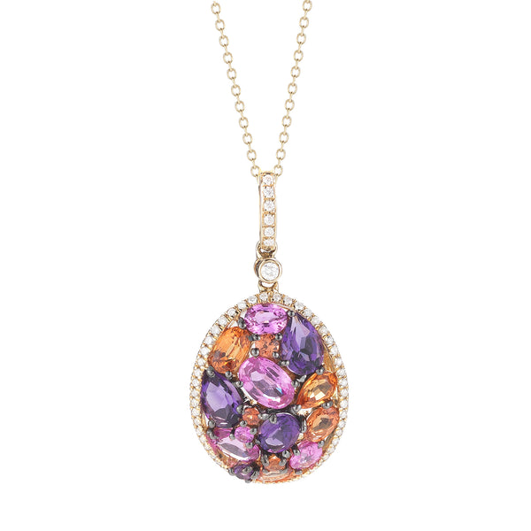 Diamond weight- .25  Pink sapphire weight- 1.47  Orange sapphire weight- 1.30  Amethyst weight- 1.12 (w/o chain)