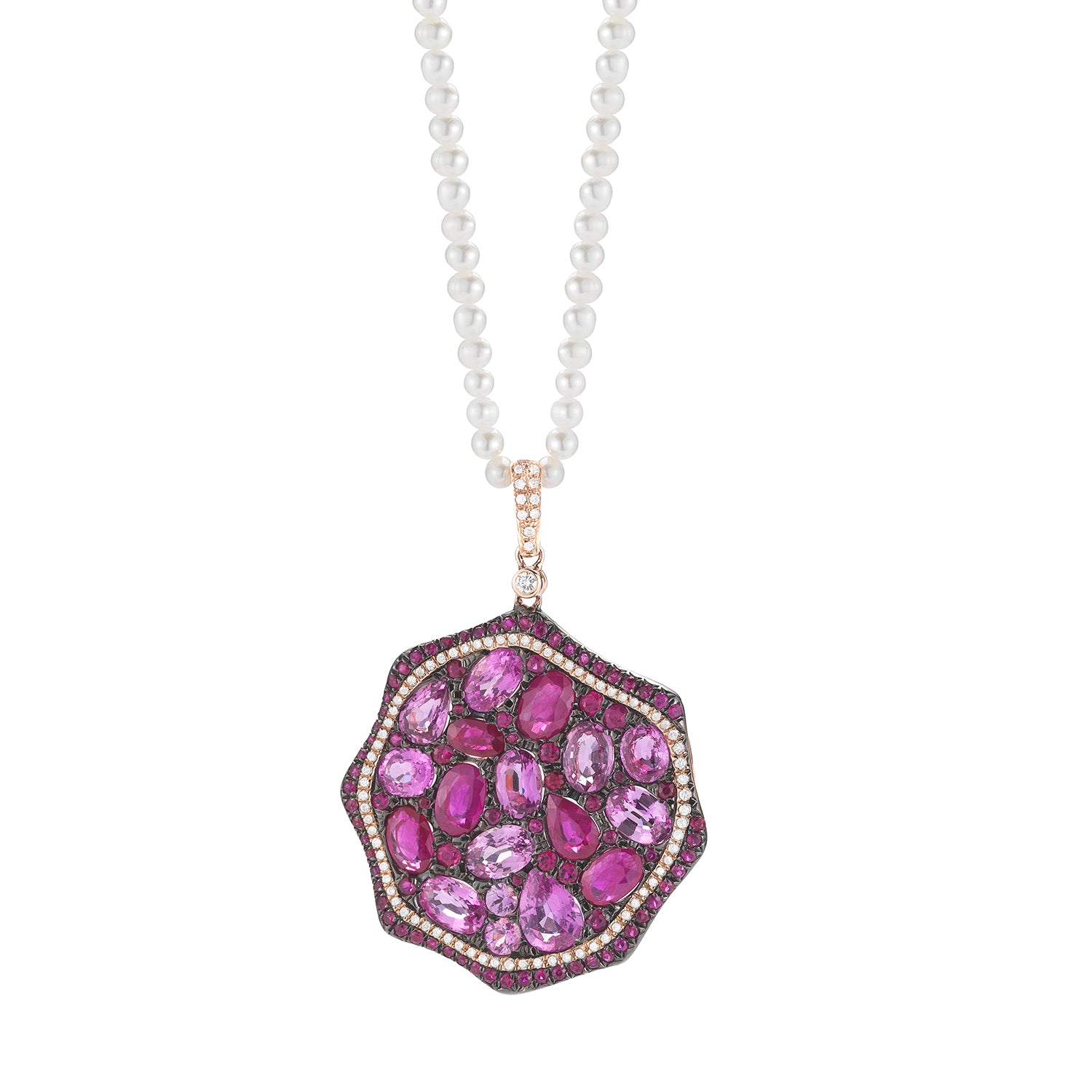 Diamond weight- .27  Pink and red sapphire weight- 7.26 (w/o chain)