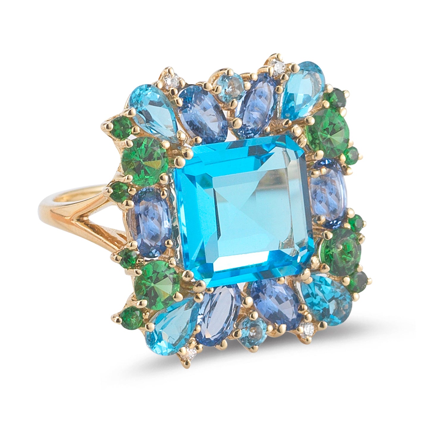 Diamond weight- .04  Sapphire weight- 1.80  Tsavorite garnet weight-.90  Blue Topaz- 5.82