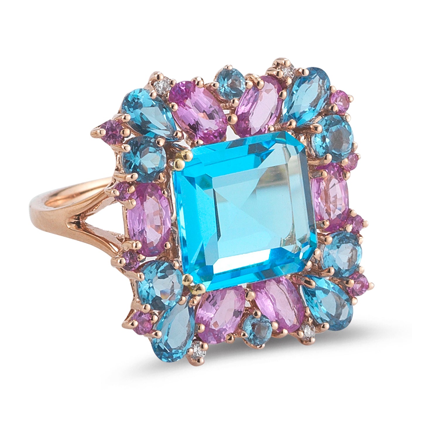 Diamond weight- .04  Blue Topaz weight- 6.73  Pink Sapphire weight- 1.97