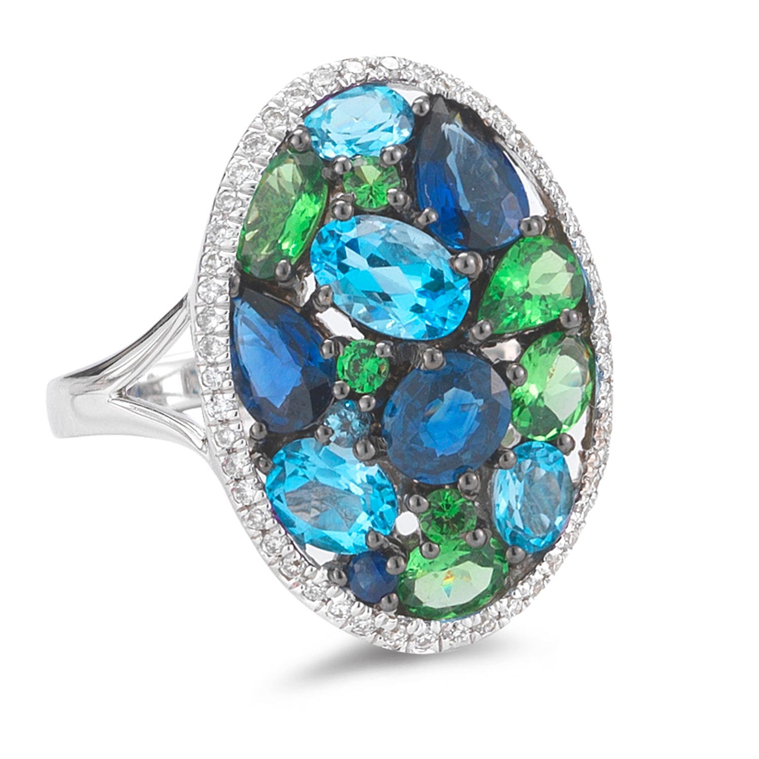 Diamond weight- .20  Blue Topaz weight- 1.45  Sapphire weight- 1.48  Tsavorite Garnet weight- .99