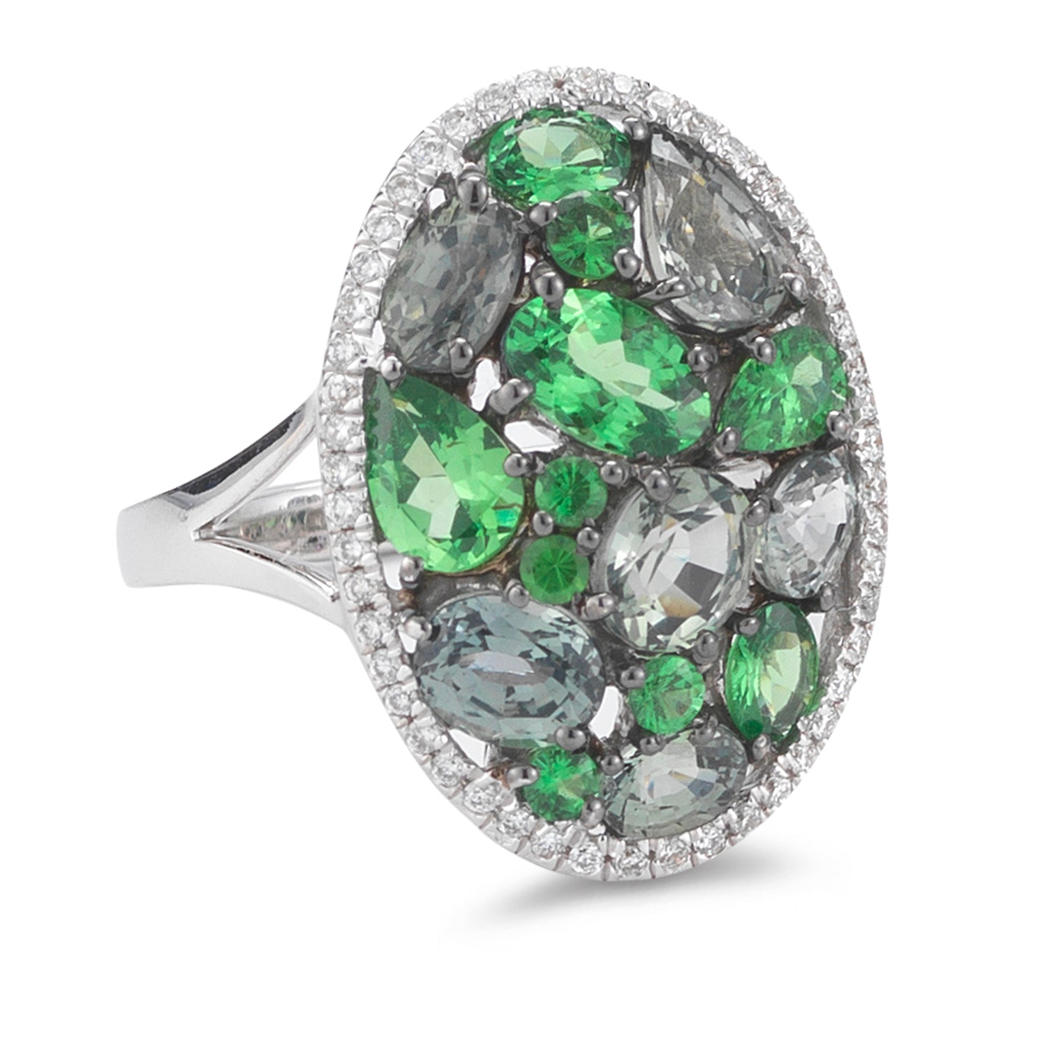 Diamond weight- .20  Tsavorite Garnet weight- 1.56  Sapphire weight- 2.41