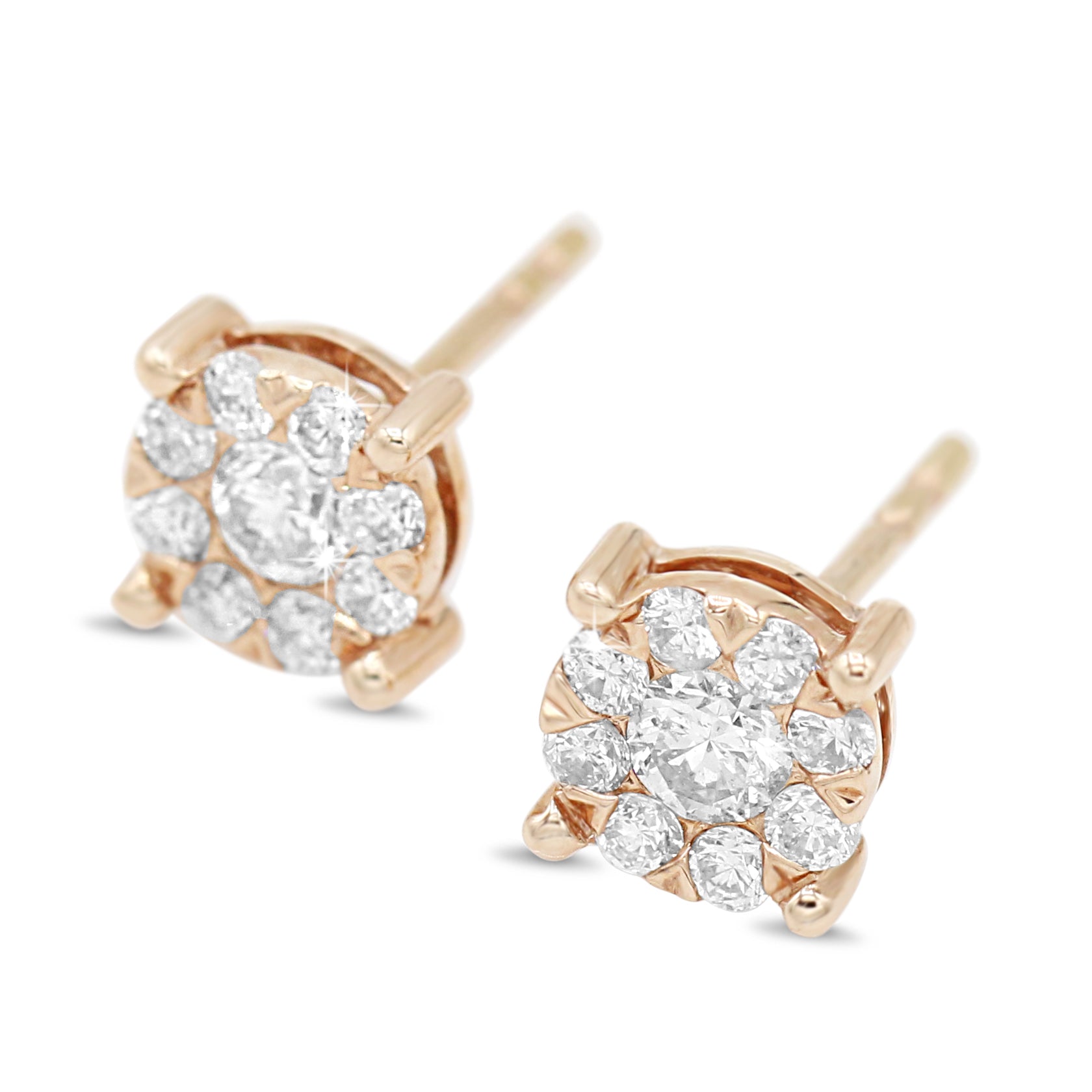 Diamond Cluster Stud Earrings in 14KT Rose Gold ( 0.50ct tw dia )