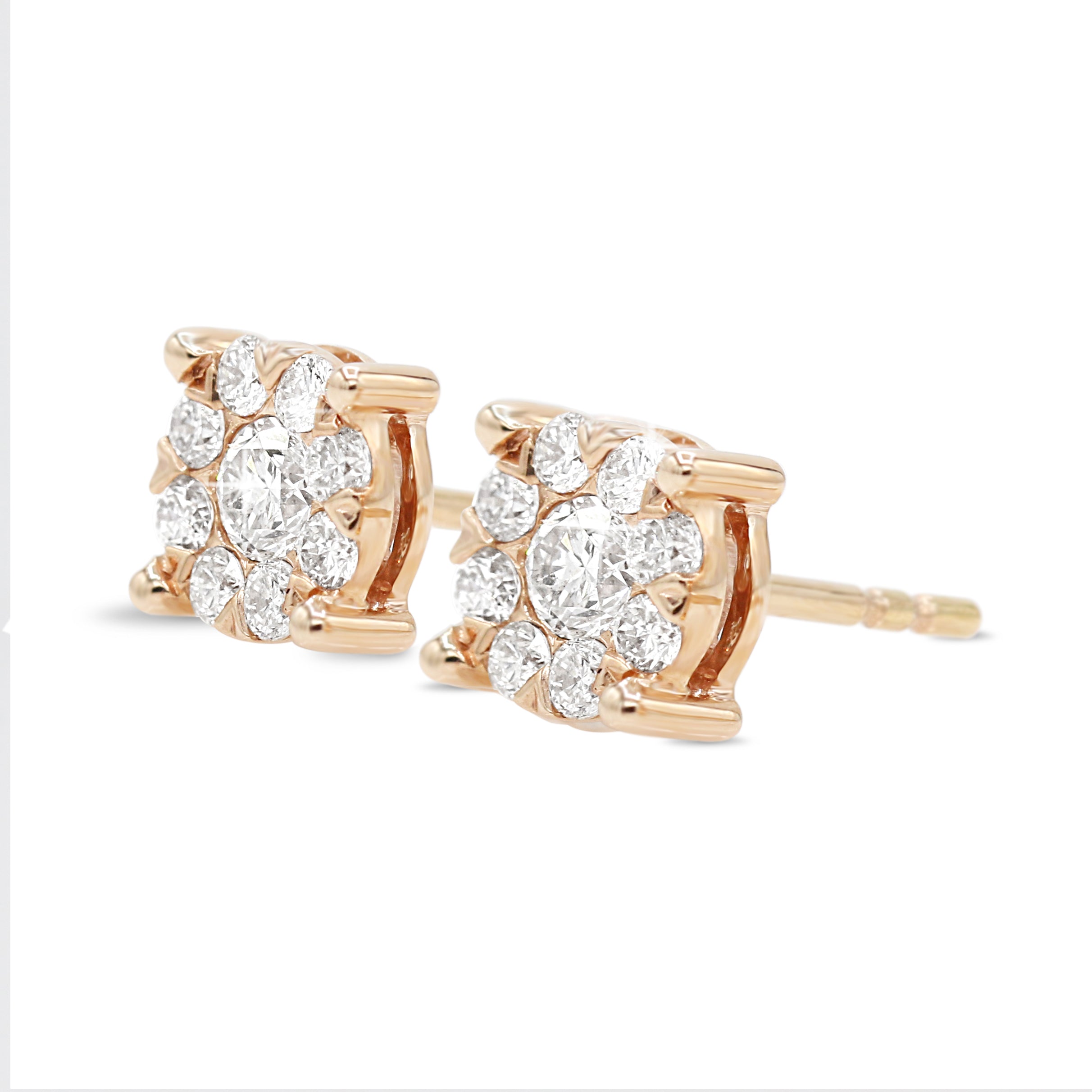 Diamond Cluster Stud Earrings in 14KT Rose Gold ( 0.50ct tw dia )