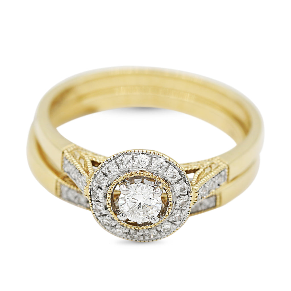 Diamond Halo Rings Set in 14KT Yellow Gold ( 0.35ct dtw )