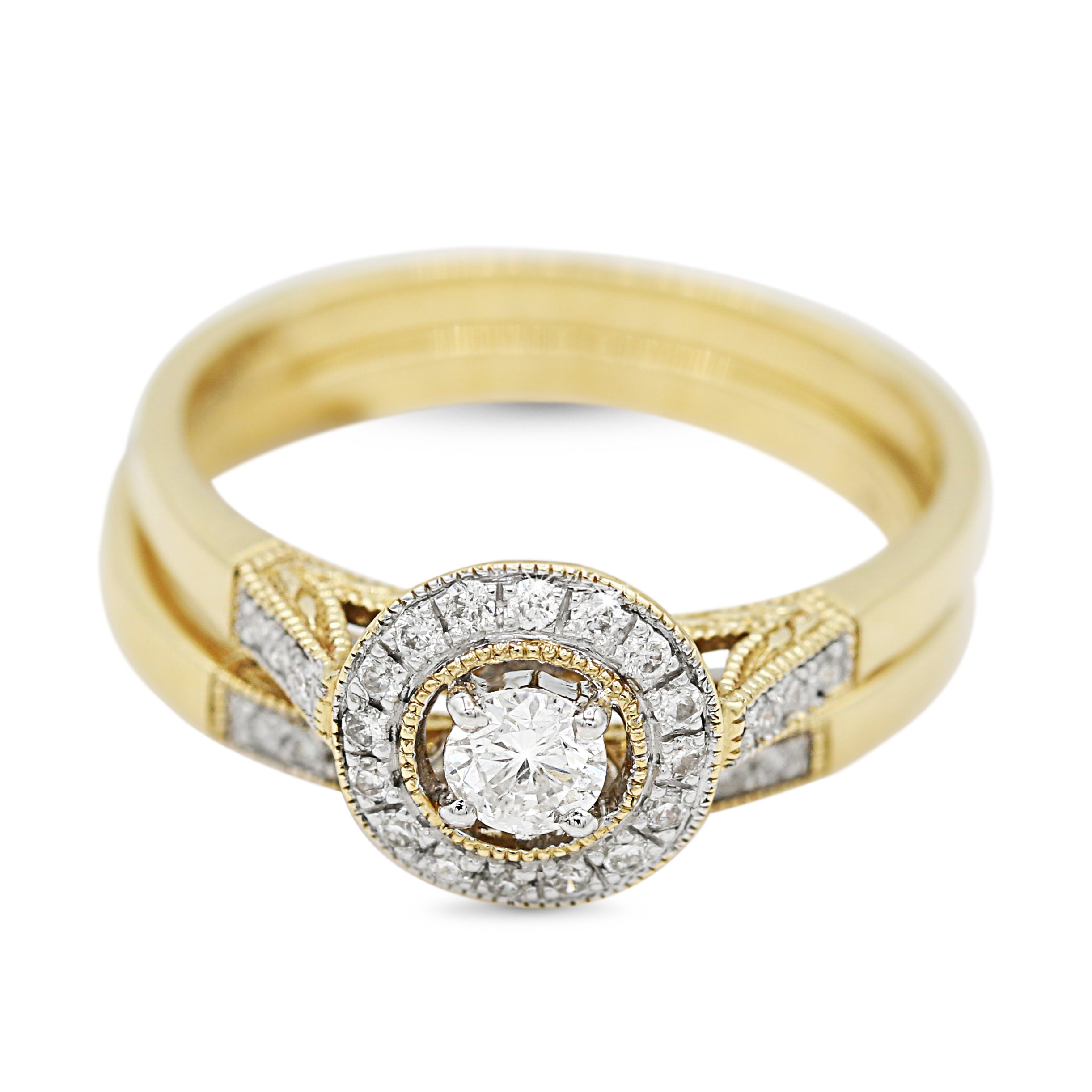 Diamond Halo Rings Set in 14KT Yellow Gold ( 0.35ct dtw )