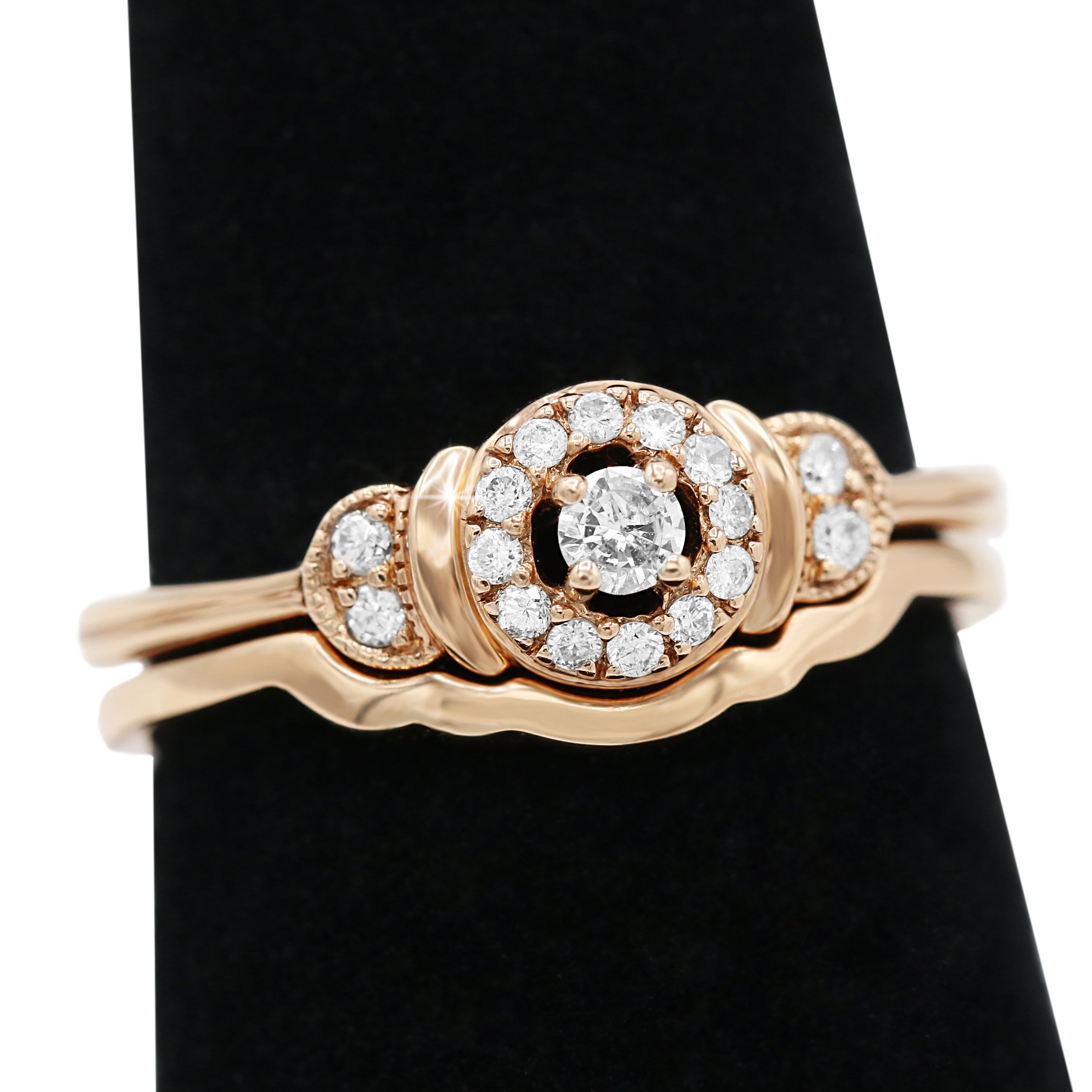 Rose Gold Halo Diamond Double Band ( 3ct tw dia )