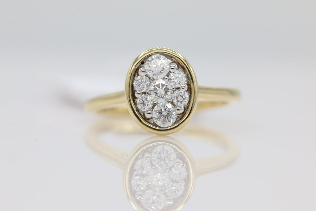 Diamond Cluster Bezel Set Ring in 14KT Yellow Gold ( 1.2ct tw dia )
