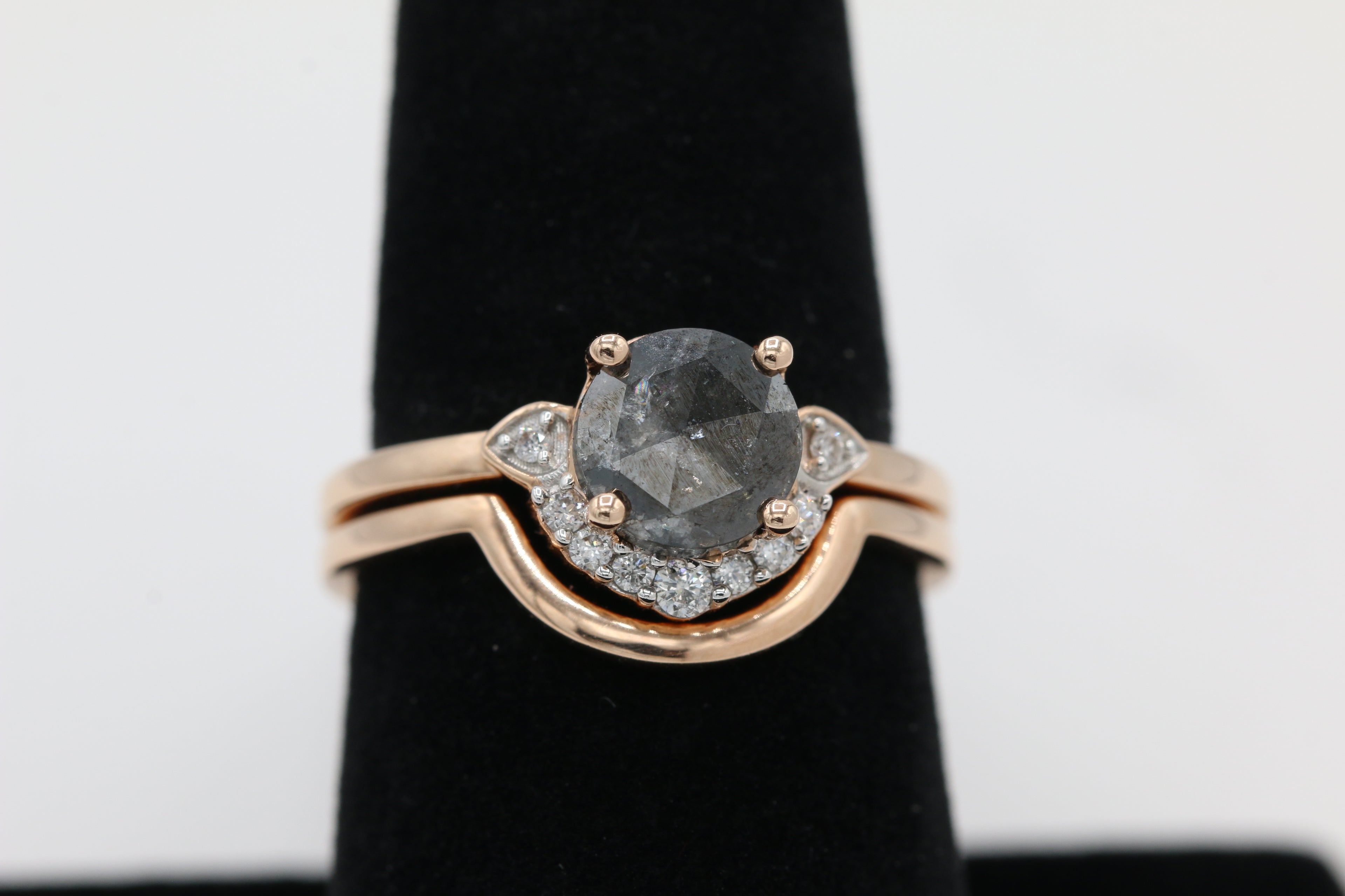Diamond Salt and Pepper Dual Band Ring in 14KT Rose Gold ( 1.17ct dtw )