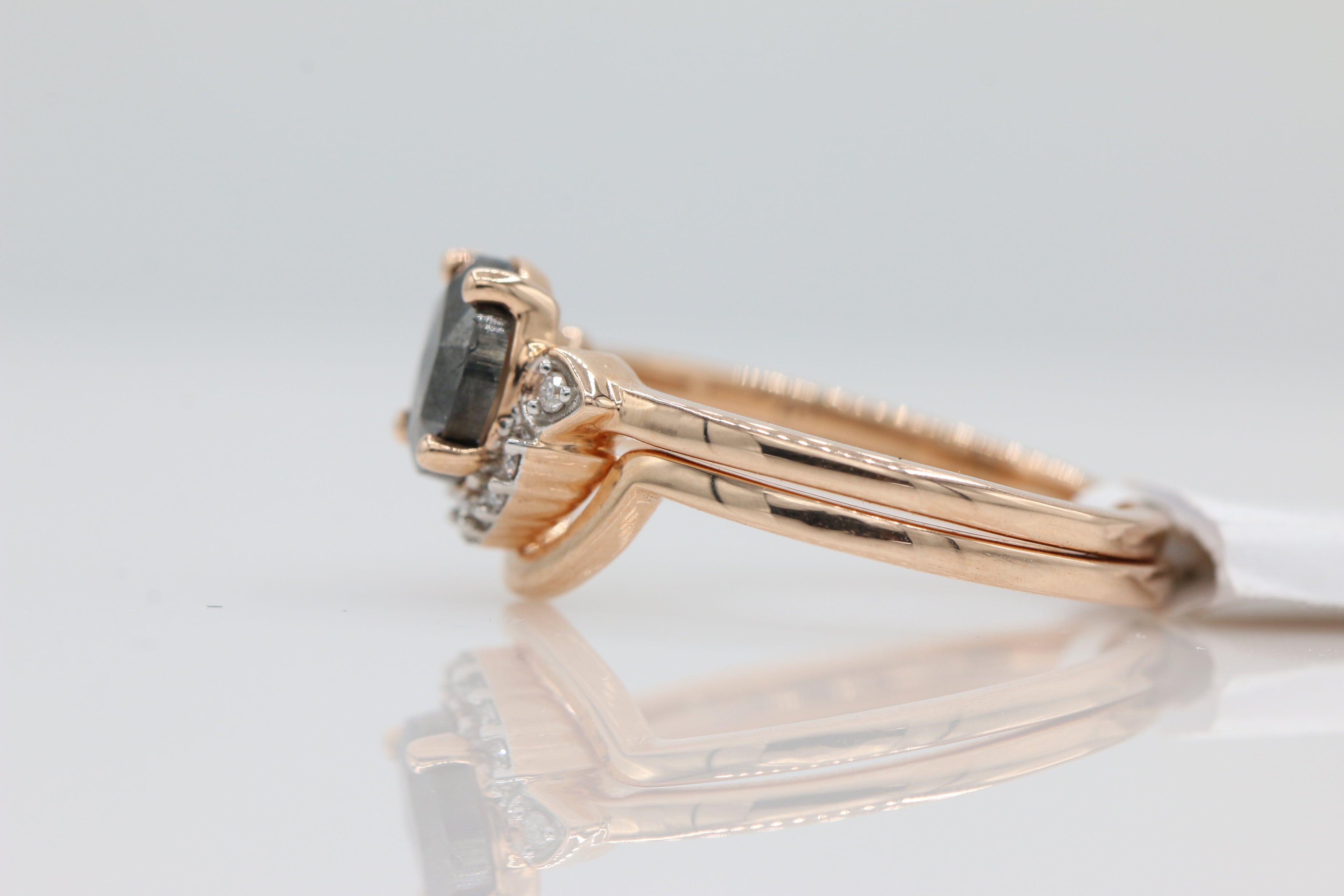 Diamond Salt and Pepper Dual Band Ring in 14KT Rose Gold ( 1.17ct dtw )