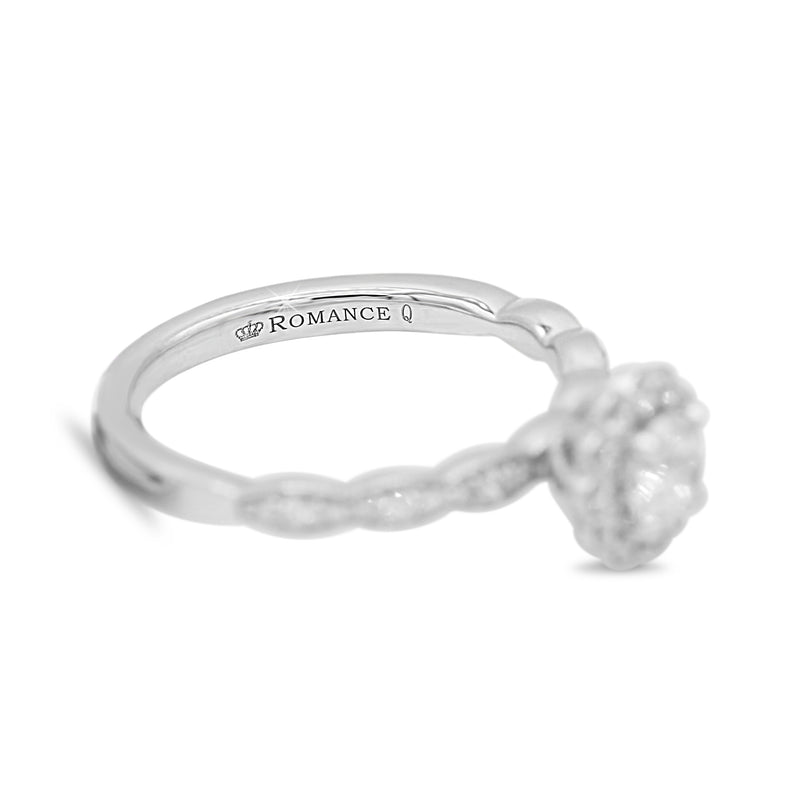 Floral Halo Diamond Ring with Scalloped Shank in 14KT White Gold ( 0.63ct tw dia )