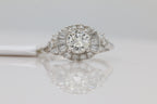 Vintage Inspired Diamond Ring with Baguette Accents in 14KT White Gold ( 0.97 center dia )