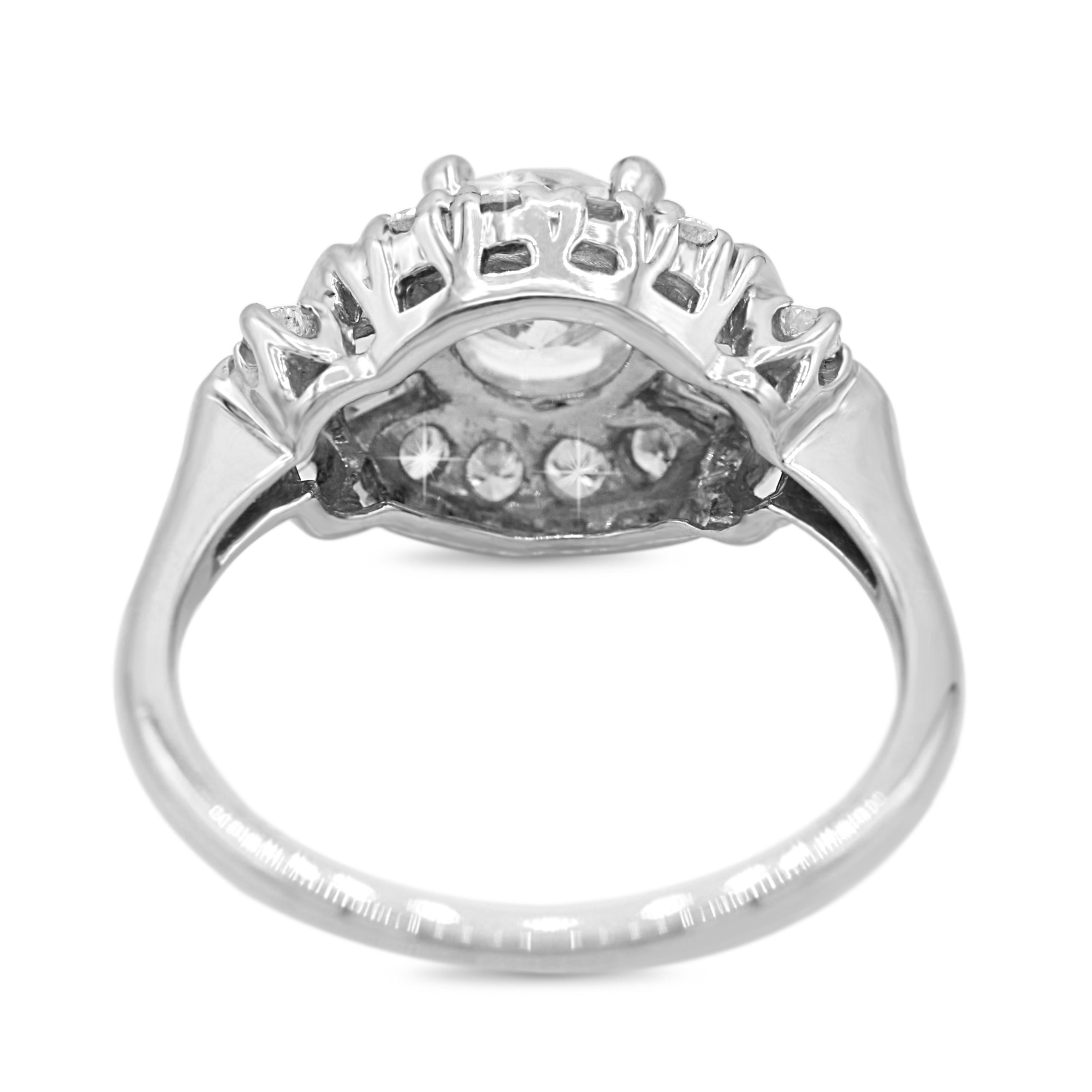 Vintage Inspired Diamond Ring with Baguette Accents in 14KT White Gold ( 0.97 center dia )