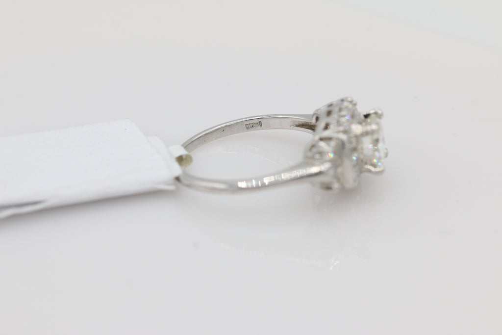 Vintage Inspired Diamond Ring with Baguette Accents in 14KT White Gold ( 0.97 center dia )