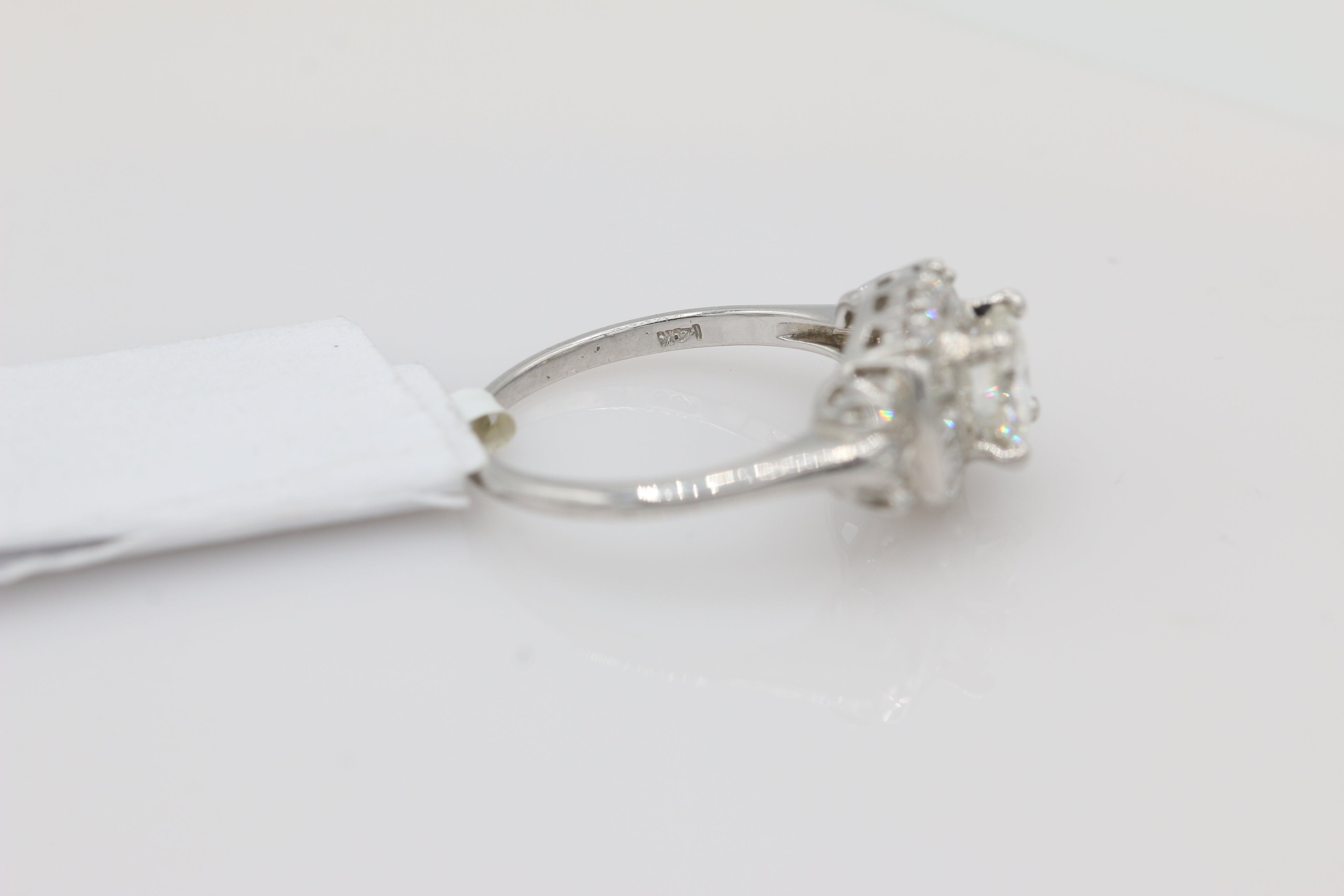 Vintage Inspired Diamond Ring with Baguette Accents in 14KT White Gold ( 0.97 center dia )