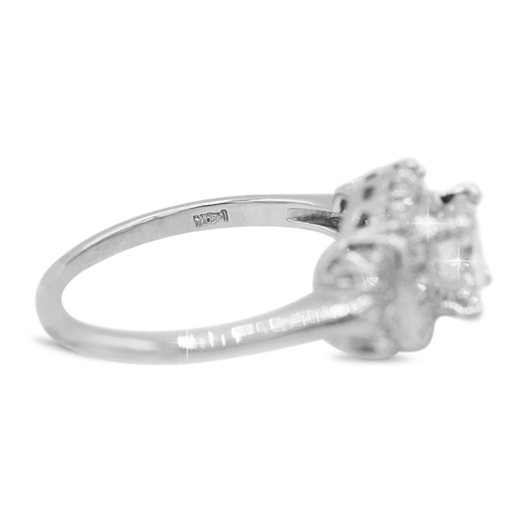 Vintage Inspired Diamond Ring with Baguette Accents in 14KT White Gold ( 0.97 center dia )