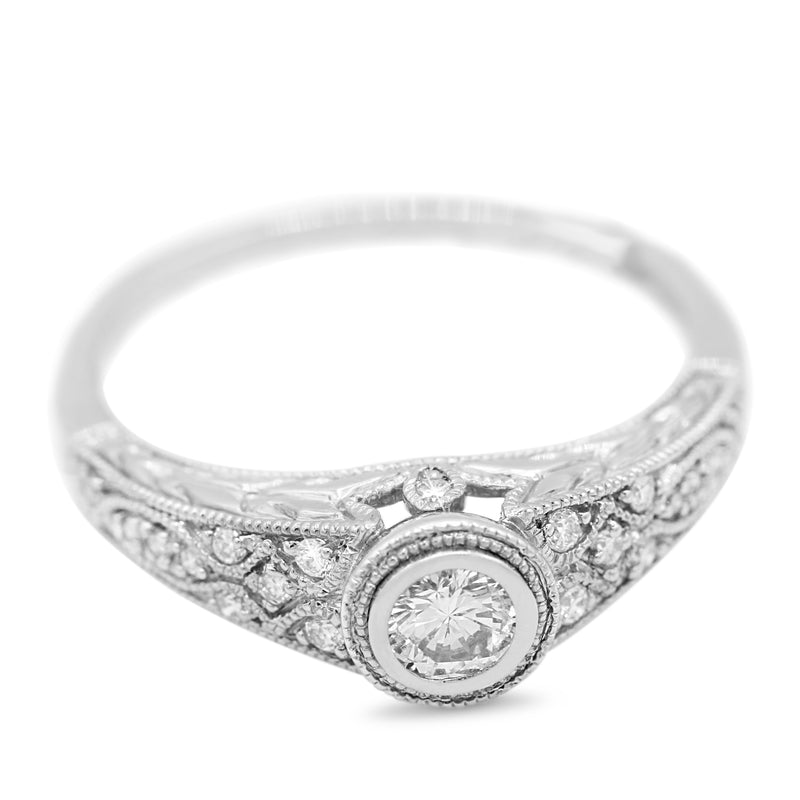 Vintage Inspired Milgrain Diamond Ring in 14KT White Gold
