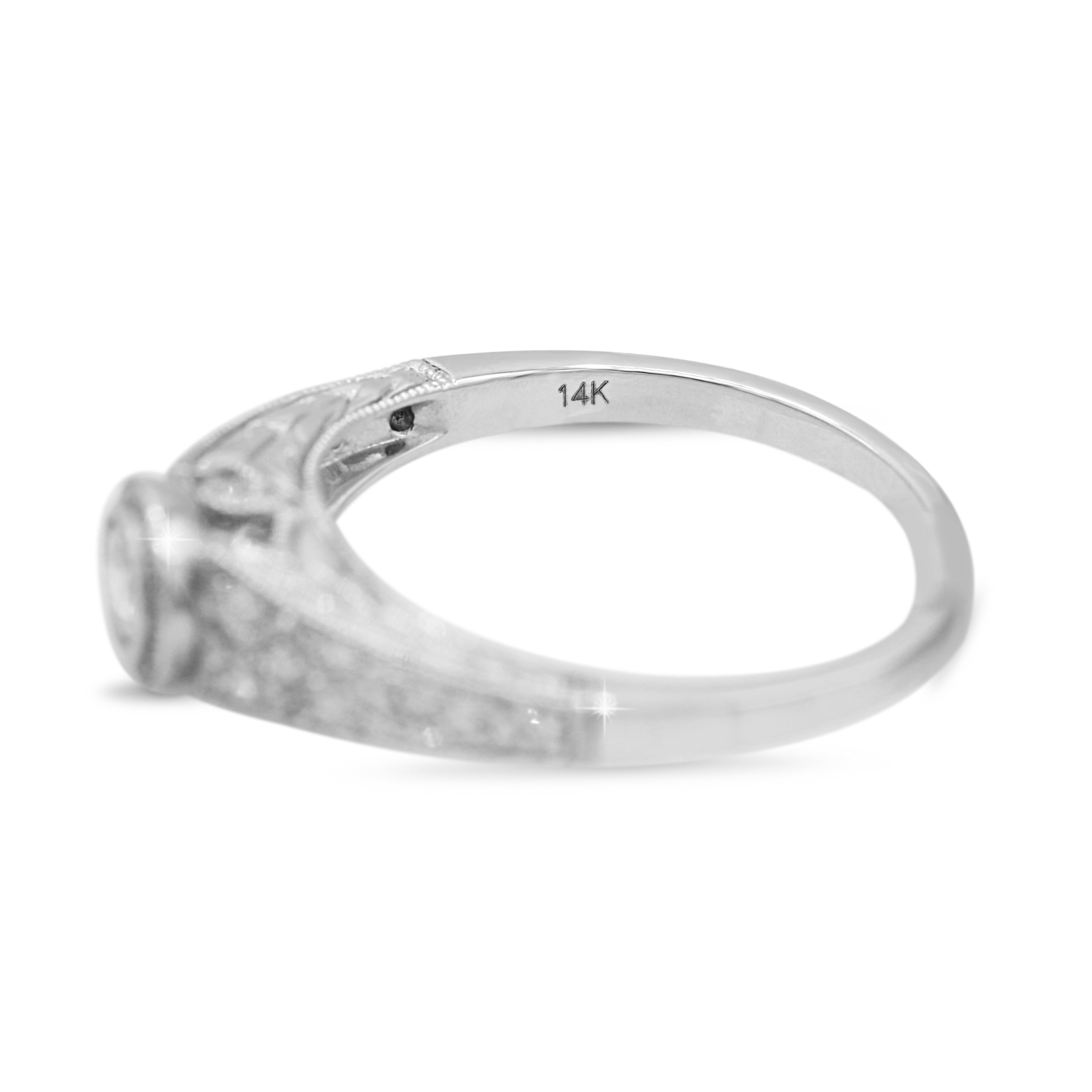Vintage Inspired Milgrain Diamond Ring in 14KT White Gold