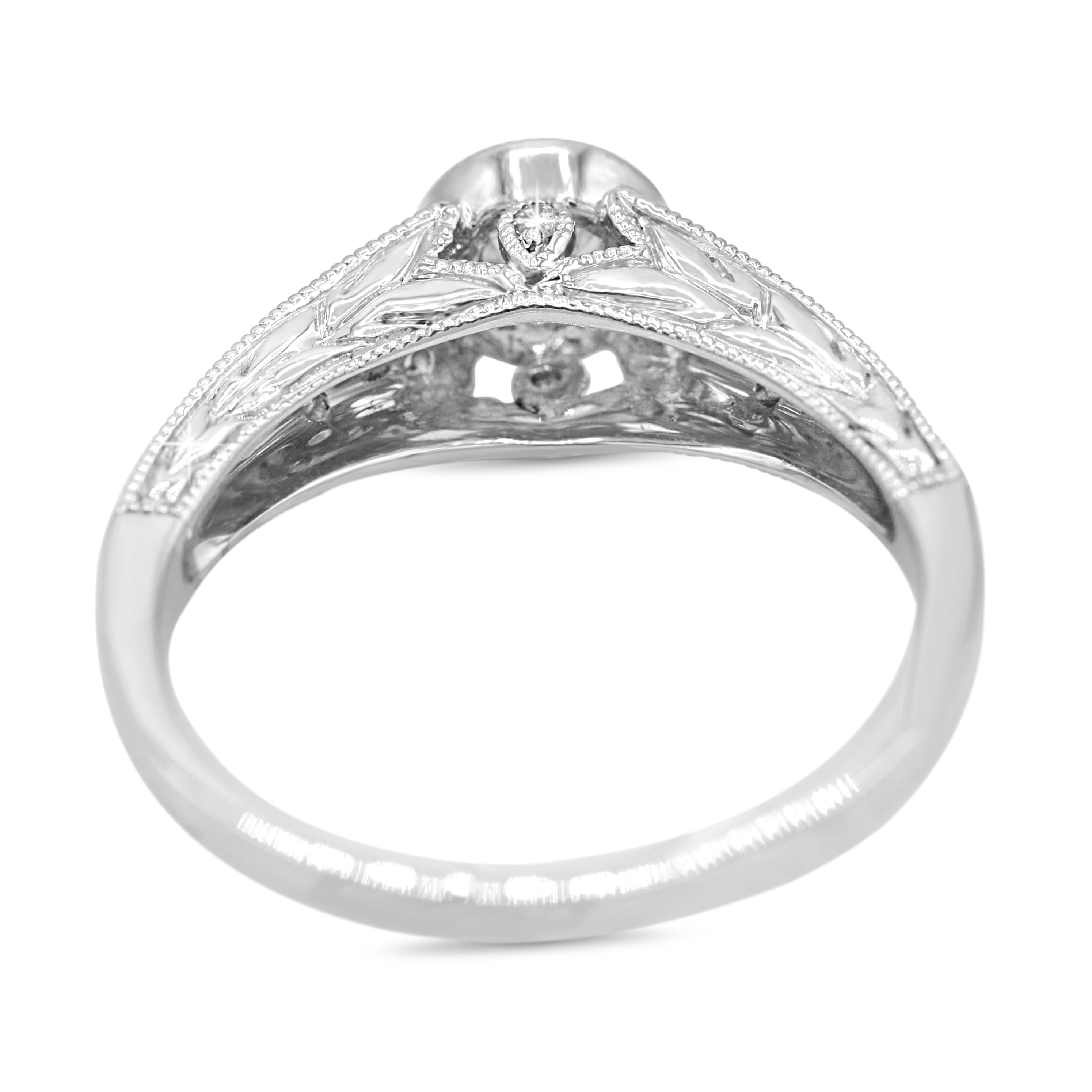 Vintage Inspired Milgrain Diamond Ring in 14KT White Gold