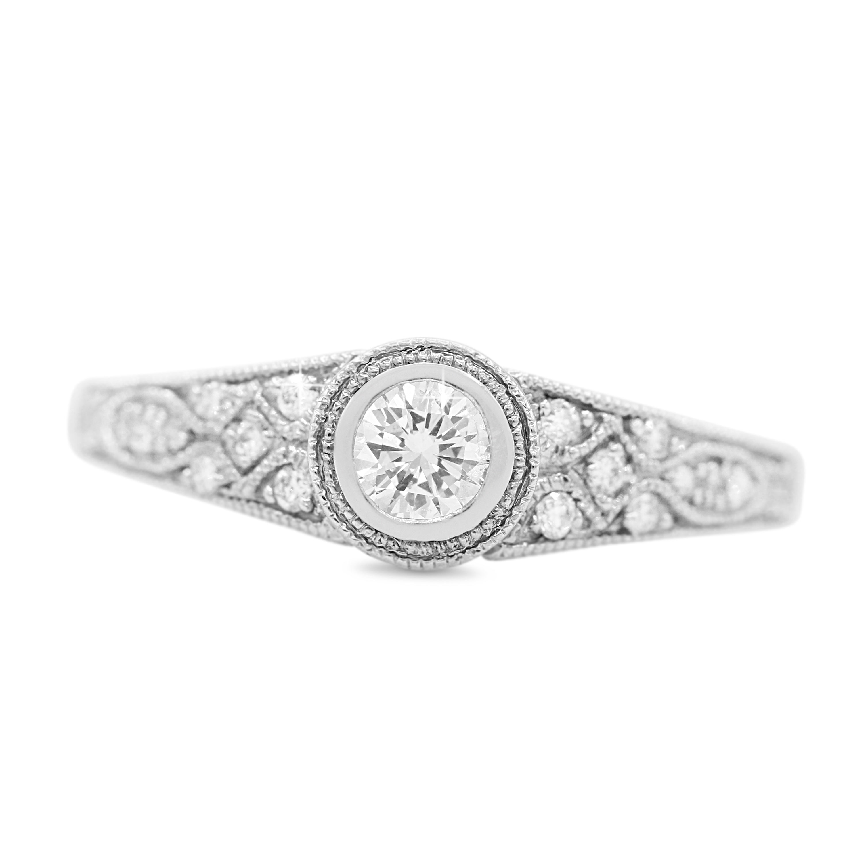 Vintage Inspired Milgrain Diamond Ring in 14KT White Gold