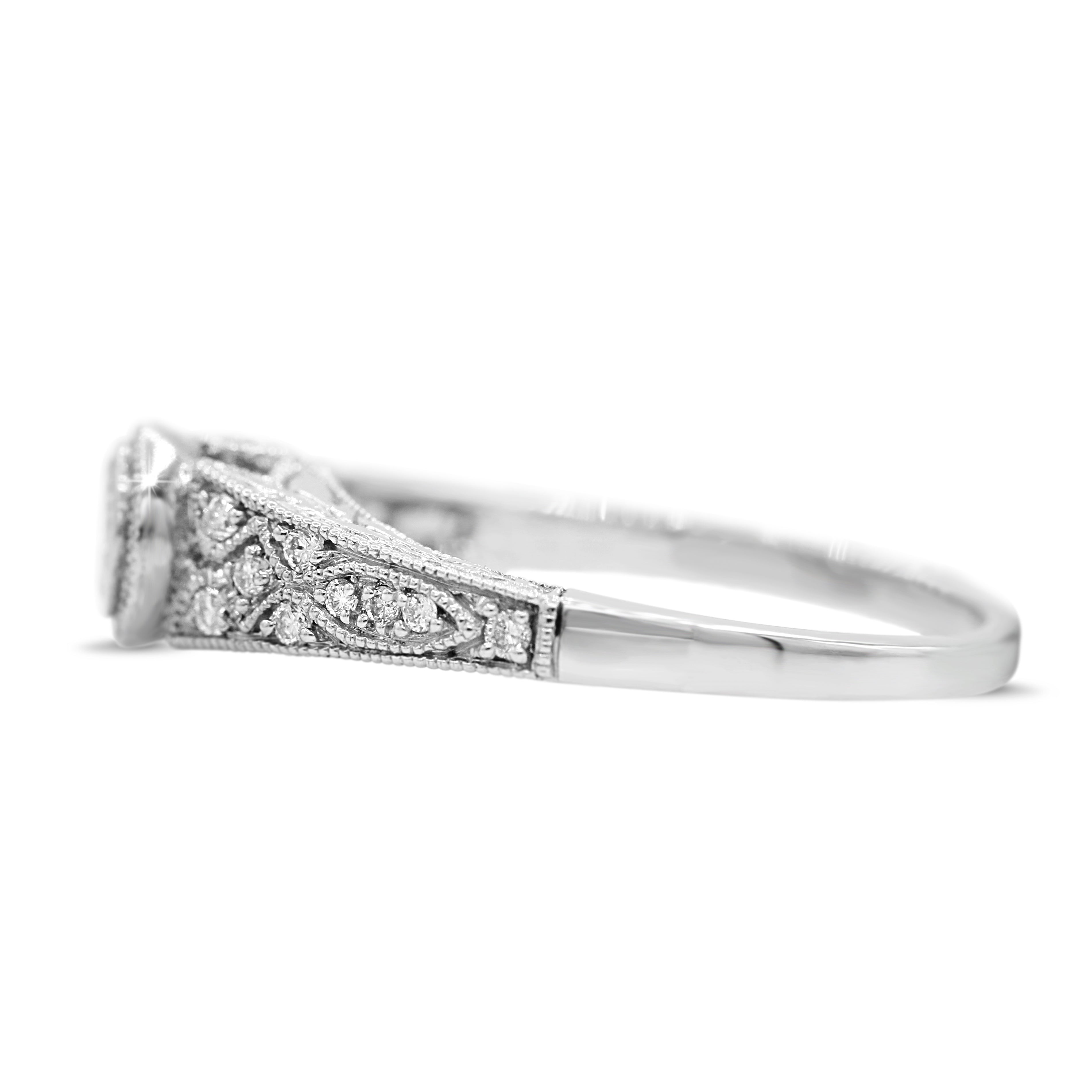 Vintage Inspired Milgrain Diamond Ring in 14KT White Gold
