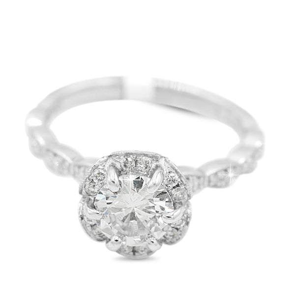 Diamond Floral Ring in 14KT White Gold ( 1.10ct dtw / 0.96ct center )