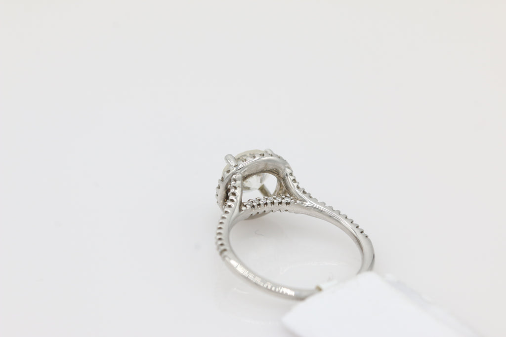 Diamond Halo Split Shank Ring in 18KT White Gold ( 1.51ct dtw / 1.27ct center )