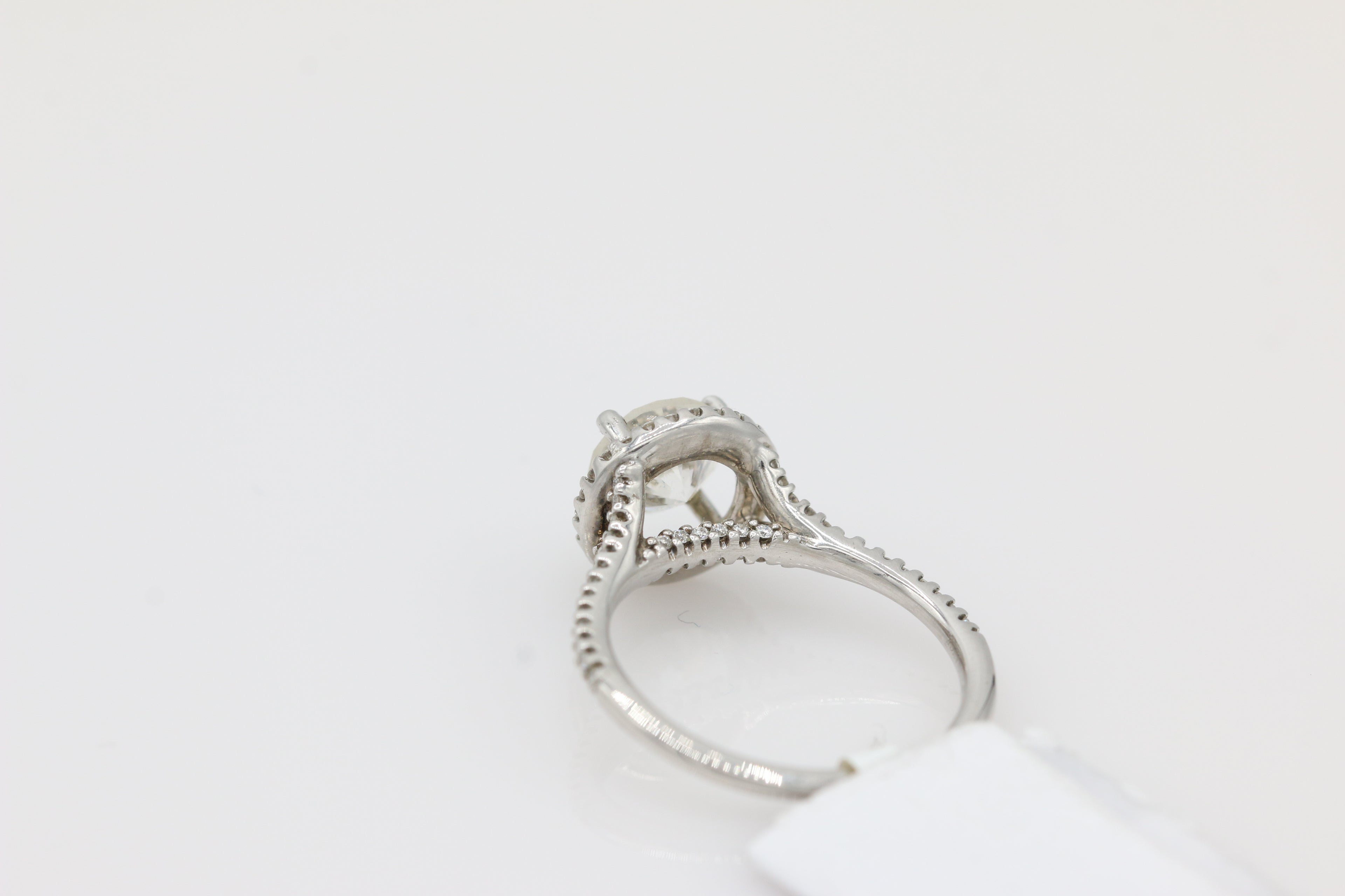Diamond Halo Split Shank Ring in 18KT White Gold ( 1.51ct dtw / 1.27ct center )